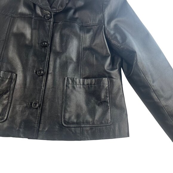 Bagatelle Womens Genuine Leather Coat Button Front Quilted Lining Black XL - Picture 3 of 7